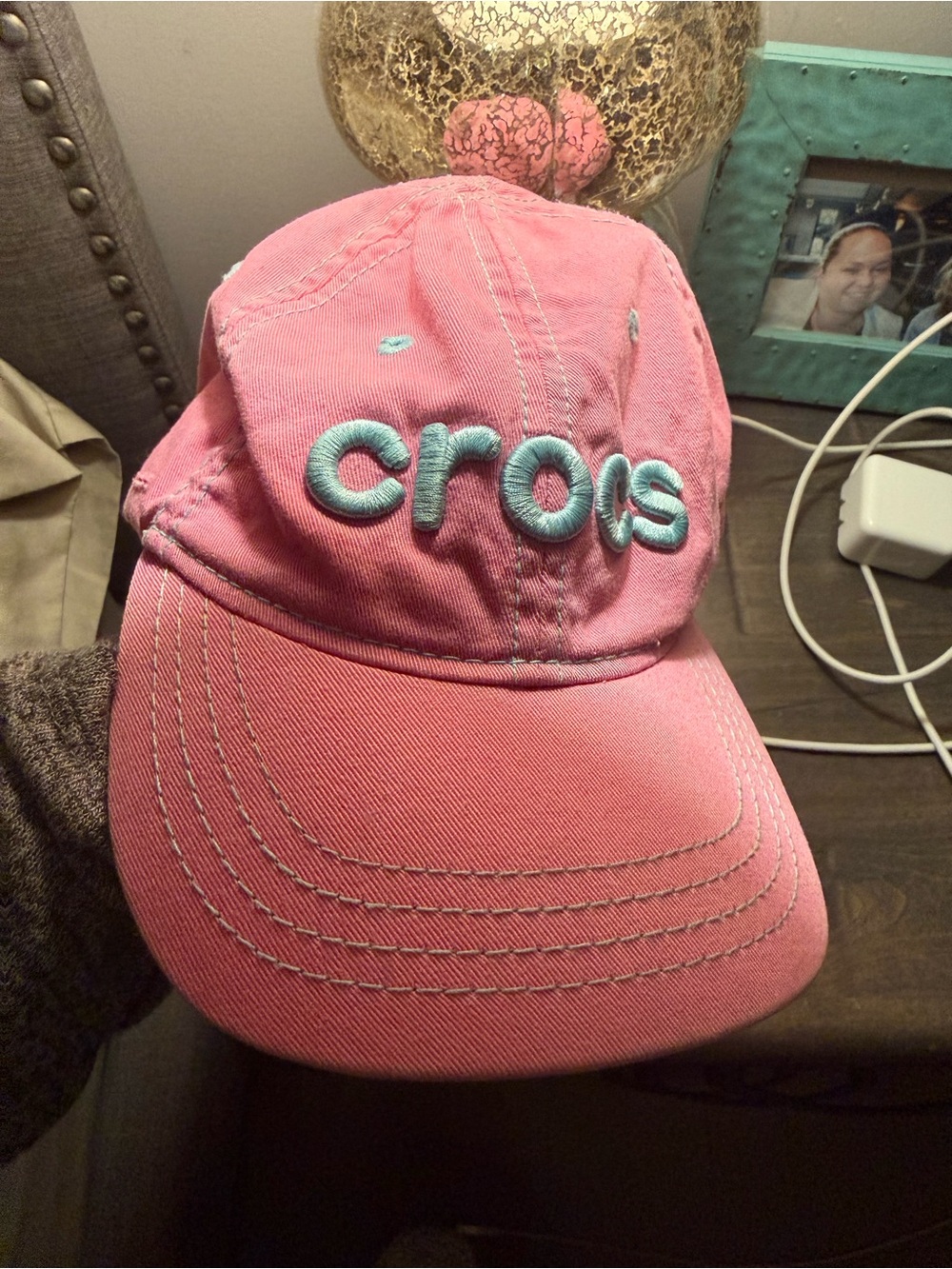 Crocs Kids Pink Baseball Cap with Aqua Embroidery